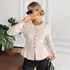 Moda Feminina Transfronteiriça Europeia e Americana 2026 Novo Suéter de Tricô Elegante e Estiloso com Gola Redonda