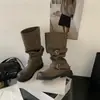 Dos pilas apiladas alto cuero suave otoño e invierno versión coreana suela gruesa botas de uso botas de montar botines estilo nuevo 2025 botas altas de caña ancha para mujer