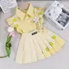 Conjunto de Niña Verano Nuevo Ropa Infantil Elegante Ropa de Verano de Manga Corta Camisa para Niña Falda Plisada Conjunto de Dos Piezas