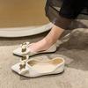 Zapatos de Punta para Mujer Primavera y Otoño Zapatos de Guisante Nuevos Versátiles Lazo Suela Suave Boca Baja Estilo Atardecer Zapatos Planos Suaves