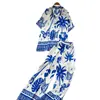 Camisa Polo Estampada Estilo Bohemio de Manga Corta + Pantalones Rectos Adelgazantes de Pierna Ancha con Cintura Elástica Traje de Hermanas