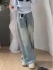 2026 Nuevos Jeans Retro Ajustados de Cintura Alta Sueltos de Color Claro Pierna Ancha para Mujer Adelgazantes Tipo Pera Pantalones de Pierna Recta