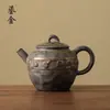 Jingdezhen Conjunto de Chá Cerâmico Estilo Japonês Preto Dourado Retro Cerâmica Grossa Queimada em Forno Bule Personalizado Feito à Mão para Infusão Seca