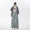 Calça feminina de cashmere de perna larga com corte curvo, nova coleção outono/inverno 2026, forrada com fleece e espessada, estilo solto e relaxado, com caimento fluido, calça de moletom casual