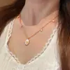 Collar Ovalado de Oro Real de 18K Chapado con Diamante y Fritillaria Cadena de Clavícula de Lujo Ligero Estilo Retro de Alta Gama Collar de Estilo Palaciego para Mujeres