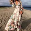 2027 Vestido Transfronterizo de Comercio Exterior Europeo y Americano Ebay Sitio Independiente Wish Amazon Vestido Estampado de Manga Larga con Escote en V Profundo