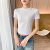 Venta Directa de Fábrica Top Corto de Algodón Puro de Cuello Alto y Manga Corta Camiseta Básica para Mujer Camiseta Básica Corta Simple