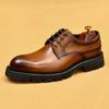 [Atividade] Sapatos Sociais de Couro Preto Masculinos de Couro Bico Fino Solado Grosso Aumentados Sapatos Masculinos Casuais Britânicos Sapatos Derby