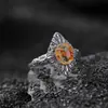 Anillo Yilu de Plata de Ley S925 Flor Ámbar Vintage Personalidad Rústica Hueco Geométrico Rombo Cabujón Anillo Abierto de Plata