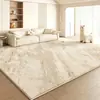 Tapete de sala estilo creme de caxemira sintética espessa, à prova d'água, lavável e limpa com pano, tapete de pelúcia de alta qualidade para quarto, mesa de centro e sofá