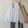 Ropa para Mujer Tallas Grandes, Nuevo Estilo Coreano Suave y Amigable con la Piel Algodón Tencel Diseño de Cuello V y Mangas Abullonadas, Top Holgado y Adelgazante