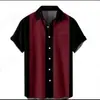 Camisa Casual Simple de Manga Corta para Hombre Europea y Americana Transfronteriza Costura a Rayas Impresión Digital 3D Cuello Camisero Todo Fósforo