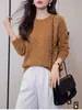 Suéter Súper Suave Reductor de Edad Cuello Redondo Tejido de Lana Cepillada para Mujer Otoño Invierno Estilo Perezoso Atmosférico Cálido