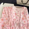 [Algodón nube de alta calidad] Conjunto de pijama largo de manga larga, cuello redondo, con ribete de encaje, talla grande para mujer, adecuado para usar como ropa de estar