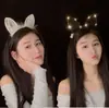 Diadema de Encaje con Plumas Estilo Coreano Celebridad de Internet Orejas de Gato Diadema para Vestido de Evento Orejas de Conejo Accesorios para el Cabello para Fiesta en Discoteca