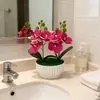 Dos Flores Artificiales de Tres Flores Phalaenopsis en Maceta Decoración para Sala de Estar del Hogar Película de Tacto Real Flores Falsas Mini Adornos de Bonsái
