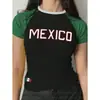 Verão Curto Americano Sexy Camiseta de Manga Curta Y2K Decote Redondo Pulôver Roupas para Usar por Baixo Roupas Bordadas Femininas