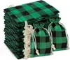 Bolsas de Regalo a Cuadros Navideñas al por Mayor, Bolsas Pequeñas de Tela con Cordón de Algodón, Bolsas para Empaque de Dulces de Regalo Navideños en Stock