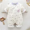 Mameluco grueso para bebé, ropa de algodón puro para recién nacidos, conjunto acolchado de otoño e invierno de 150 g estilo mariposa, ropa cálida de algodón para recién nacidos