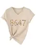 Amazon Ebay Sitio Independiente Moda Versátil Divertida Mujer 8647 Concha Cuello en V Manga Corta Camiseta Camiseta Base Comercio Exterior