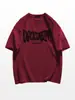 Camiseta de Algodón Pesado Manga Corta Color Borgoña para Hombre Verano 2025 Nueva Camiseta Americana High Street Holgada Casual