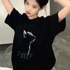 Algodão Puro Preto Solto Emagrecedor Manga Curta Camiseta Verão 2024 Novo Top Feminino Casal Manga Meia Manga Senso de Design