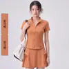 Conjunto de Roupa de Yoga Feminino Verão Secagem Rápida Top com Zíper Respirável Corrida Ciclismo Fitness Yoga Manga Curta