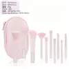 Kit de Pincéis de Maquiagem Mini com 10 Peças, Cabo Curto de Cristal, Conjunto Completo Portátil de Pincéis para Sombra e Blush, Direto da Fábrica