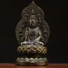 Estátua de Buda de latão antigo retroiluminada quatro Buda Guanyin Buda escondido Maitreya decoração de casa artesanato ornamentos atacado