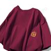 Camiseta de algodón puro de 240 g en color rojo vino para hombre y mujer, estilo del mismo estilo, con el personaje de buena suerte Fu, camiseta de manga corta para celebración de Año Nuevo.