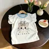 Camiseta Manga Curta Estilo Coreano Desenho Animado Verão para Meninas, Novo Colete Fofo com Manga Flare para Bebês, Top Versátil Infantil