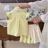 Traje de Niña 2026 Verano Nuevo Estilo Ropa Infantil Moda Vestido de Verano de Manga Corta Camisa para Niña Falda Plisada Conjunto de Dos Piezas