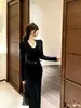 Vestido de Tricô Feminino Outono Inverno Camada Interna Base Saia Longa Gola Temperamento Slim Fit Mostra Quadril Fino Saia Bodycon