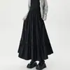 Foto Real de Falda de Terciopelo Patchwork con Bordes Fruncidos para Mujer, Nueva Falda de Cintura Alta Adelgazante de Longitud Media Corte A para Otoño e Invierno 2024