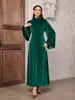 2025 Nueva Moda Femenina Cinturón Color Sólido Terciopelo Mangas de Campana Elegante Ropa de Trabajo Vestido de Seda