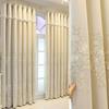 Cortina de tela de janela bordada pastoral moderna simples com acabamento em sala de estar, quarto, varanda, cortina de tela bordada, piso de janela flutuante