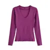 Camiseta sexy de manga larga con cuello en V para mujer, nueva colección otoño 2026, corte ajustado, favorecedora, versátil y moderna, top corto