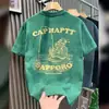Camiseta Masculina de Manga Curta Pesada Americana Verão High-End Solta Tendência Marca Meia Manga Estampada Top de Algodão Retrô