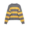 Ropa Femenina Transfronteriza 2025 Nueva Moda Otoñal Versátil Casual Holgado Aspecto Adelgazante Cuello Polo Tejido de Punto Rayado Top
