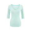 699-2026 Estilo Novo Primavera/Verão Top Casual com Decote V Puro Desejo para Mulheres, Manga Média Slim Fit Sexy Emagrecedor Camiseta
