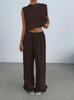 Traje de dos piezas transfronterizo europeo y americano de verano 2025 Chaleco tipo jersey sin mangas que deja el ombligo al descubierto Pantalones sueltos drapeados hasta el suelo