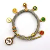 Pulsera tejida a mano estilo Tíbet con Cinco Deidades de la Riqueza, Pulsera Thangka, Colgante Ojo del Dharma del Dios de la Riqueza, Pulsera de Hilo Rojo con Cascabel