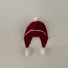 Chapéu de Proteção para Ouvido de Bebê Estilo Outono e Inverno Chapéu Pulôver com Duas Bolas de Pelo Chapéu de Tricô Quente de Inverno para Bebê Menina