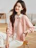 Cardigan Tricotado com Gola Lapela Color Block e Flor Tridimensional para Mulheres 2025 Nova Coleção Primavera & Outono Jaqueta Suéter Curta Super Bonita