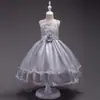 Vestido Infantil de Comercio Exterior con Estampado Dorado y Bordado, Vestido de Malla, Vestido Infantil para Niñas de las Flores de Boda, Vestido Abullonado, Vestido Formal para Niños Mayores