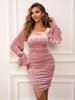 Ropa Europea y Americana Transfronteriza para Mujer Otoño e Invierno Retro Francés Cuello Cuadrado Cintura Ceñida Ajustado al Cuerpo Vestido Bodycon Vestido Sexy de Terciopelo Color Sólido
