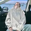 Sudadera con capucha Otoño e Invierno Estampado de Letras Pesadas Sudadera de Pareja 2025 Nuevo Estilo Americano Chic Perezoso Chaqueta Holgada