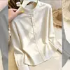 Camisa de Manga Larga de Color Sólido, Cuello Alto, de Botones, Estilo Europeo, Moderna, Sencilla para Mujer 2026 Principios de Otoño, Nueva, Versátil, Top para el Trabajo