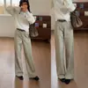 Jeans de trabalho de designer da moda para mulheres, novo modelo outono 2026, calças retas de perna larga de cintura alta para figuras petites