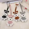 Colgante de cachorro Schnauzer en stock, accesorio para bolsa de juguete de felpa con cuero, llavero lindo de alta gama